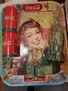 Coca-Cola serving tray, salt and pepper shakers and bottle