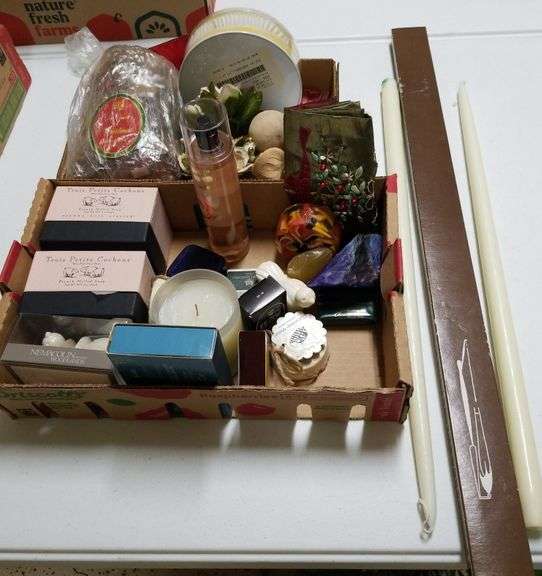 Two boxes including french milled soaps potpourri nemacolin woodlands