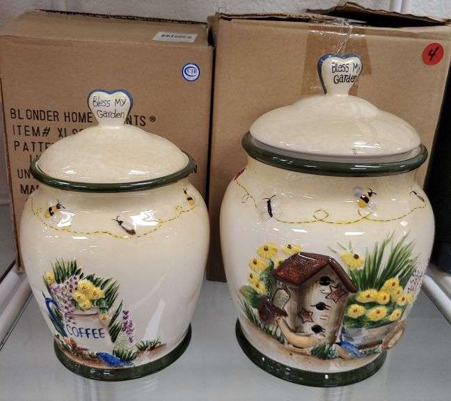 Two Blonder Home Accents, Linda Spicey Country Garden ceramic canisters ...