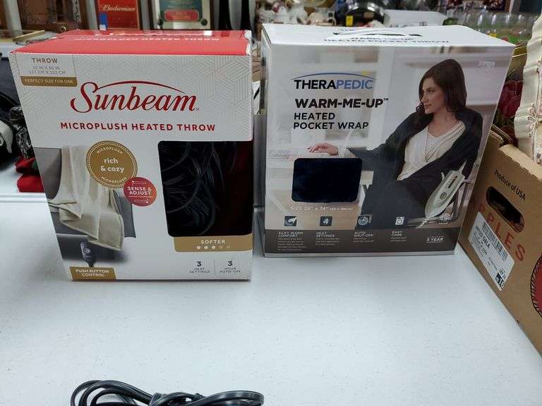 Sunbeam heated throw, Therapedic heated pocket wrap BidAssets Online