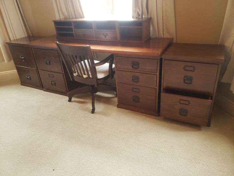 70x 23 double pedestal desk with removable hutch top includes two legal
