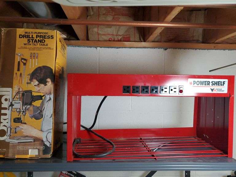 Vermont American power shelf and Oxwall drill press stand BidAssets