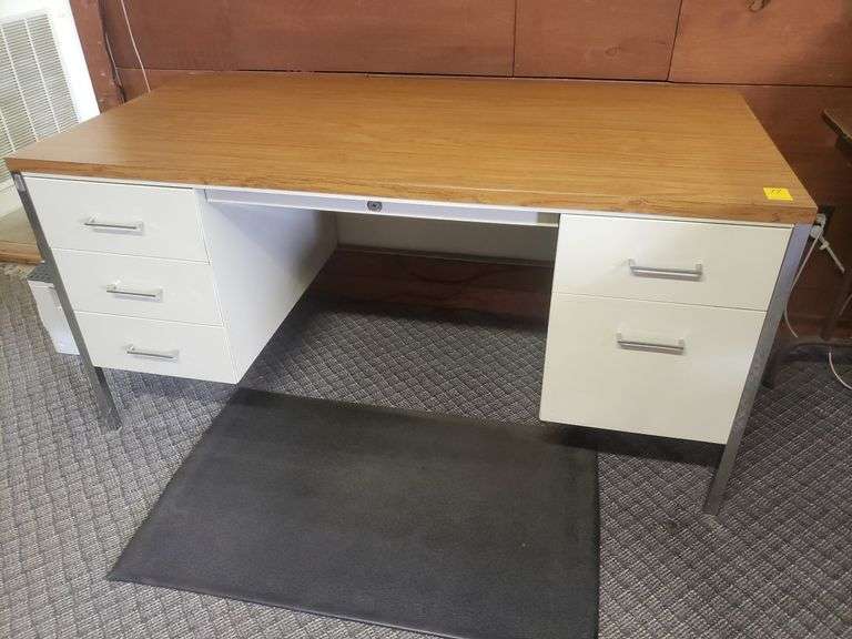 Metal double pedestal office desk with wood grain finish top 60 x 30