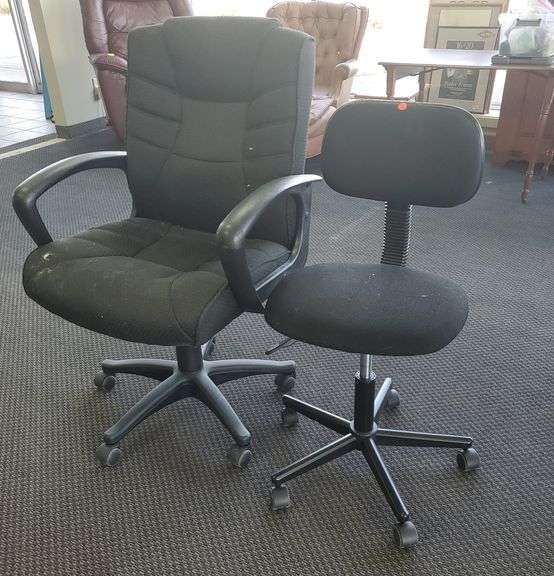 Two black adjustable swivel office chairs BidAssets Online Auctions