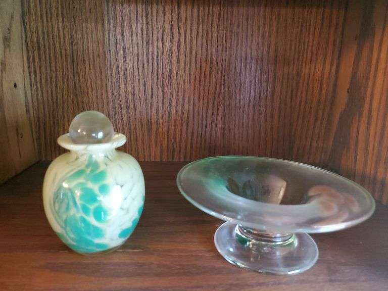 Buckhannon art glass vase, multi frosted design candy dish BidAssets