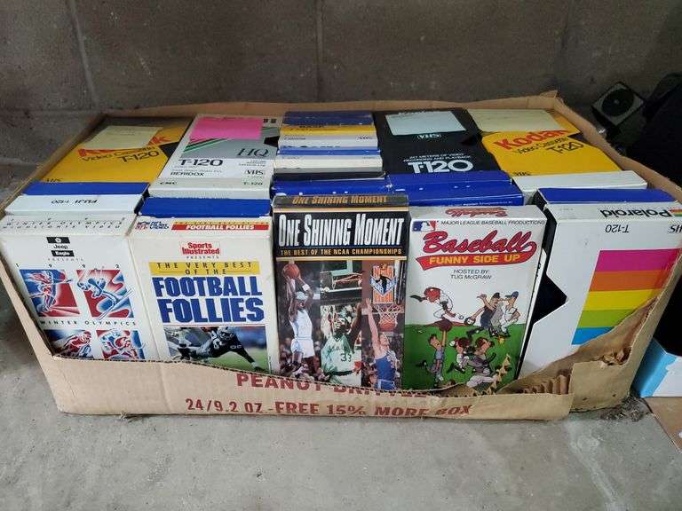 Lot VHS tapes names including football follies, baseball funny side up