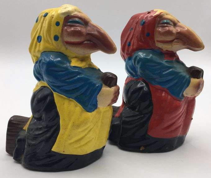 1980s Vintage Kitchen Witch Salt And Pepper Shakers Hand Painted