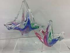 2 Art Glass Pulled Multicolor Baskets Bowls HandMade