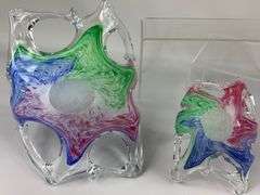2 Art Glass Pulled Multicolor Baskets Bowls HandMade