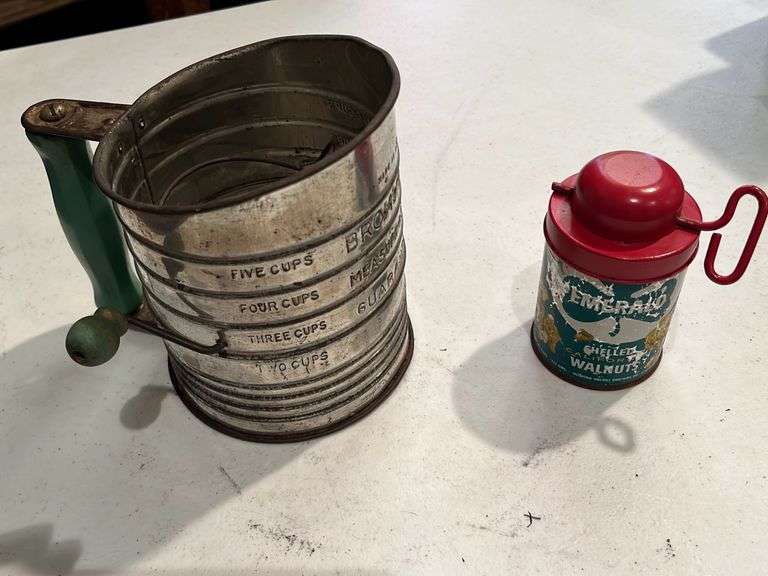 Vintage sifter and Emeral chilled walnuts can