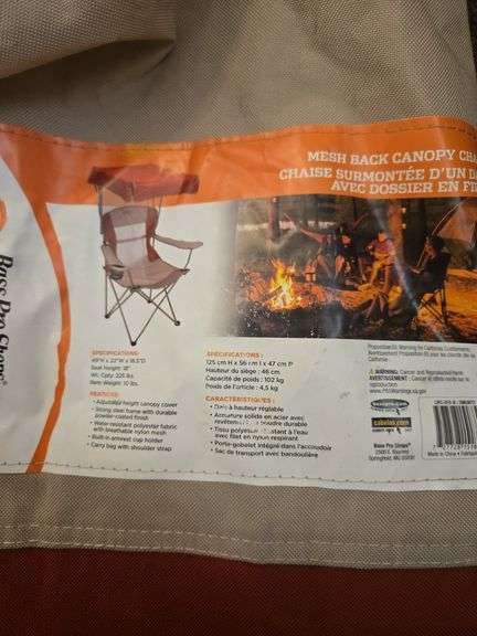 Bass pro shop mesh back Canopy chair. Missing a screw on Canopy