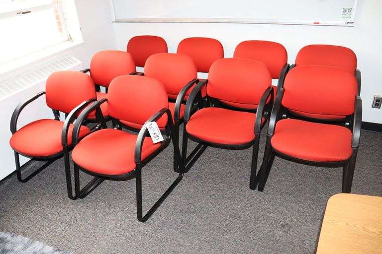 Times 10 Metal framed orange tweed armed sled chairs Backes