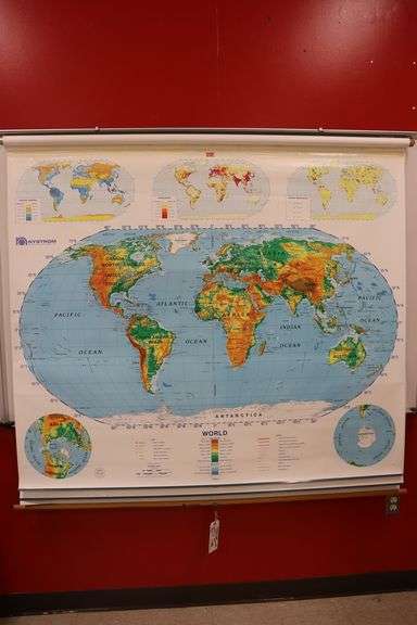 Nystrom 64" wall maps - set of 3 - 2) World 1) US - Backes Commercial ...