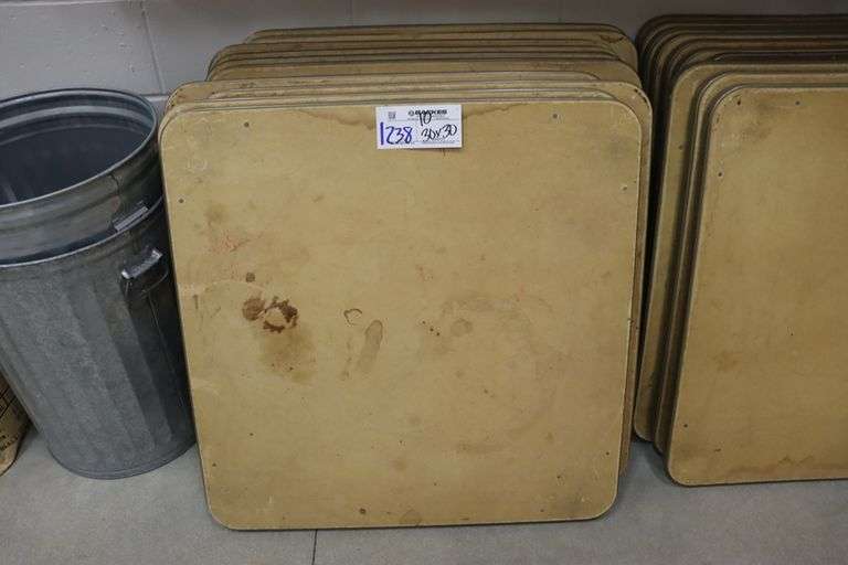 All to go 10) 30" x 30" light weight folding tables with grey edging