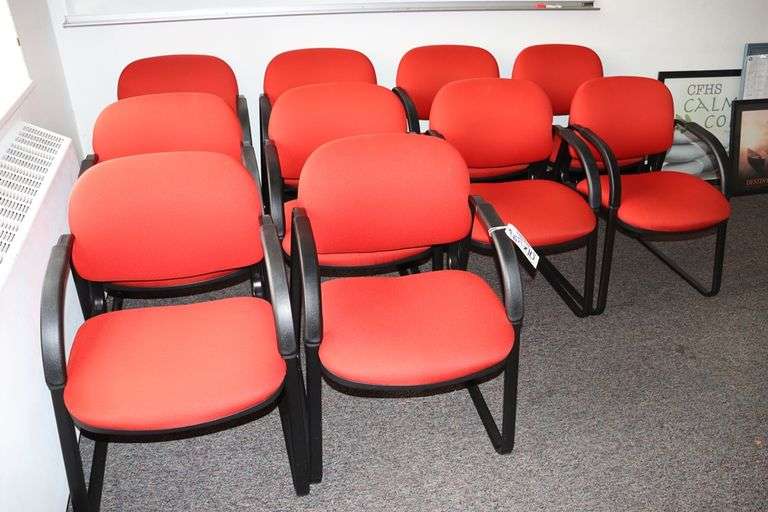 Times 10 Metal framed orange tweed armed sled chairs Backes