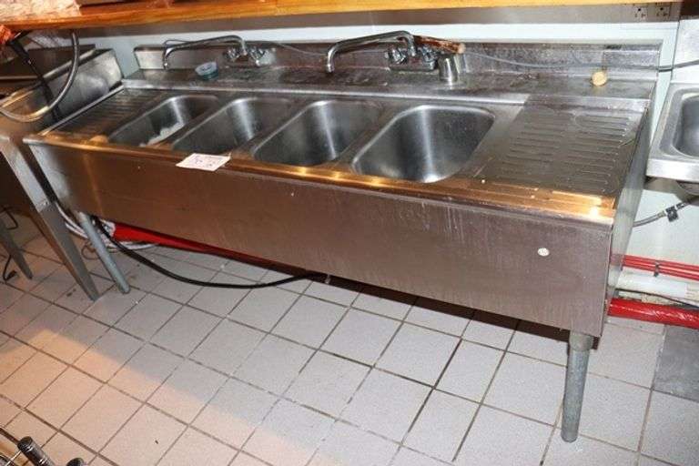 Eagle 72" stainless 4 bin bar sink with double drain boards Backes