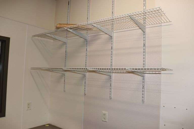 Times 2 16" x 72" white wire wall shelving units Backes Commercial
