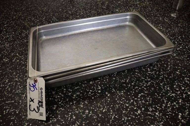 Times 3 - 12" x 20" x 2" stainless inset pans - no lids