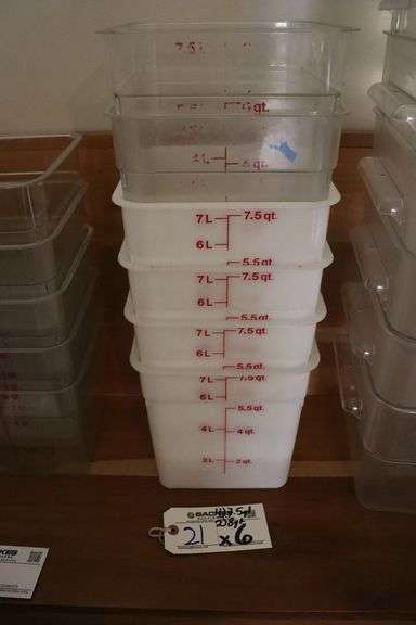 Times 6 - 4) 7.5 quart poly & 2) 8 quart acrylic food storage containers - no lids