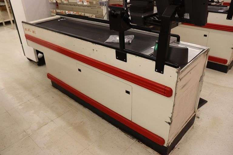 Unique Check Out systems 2' x 8' conveyor system with register stand ...