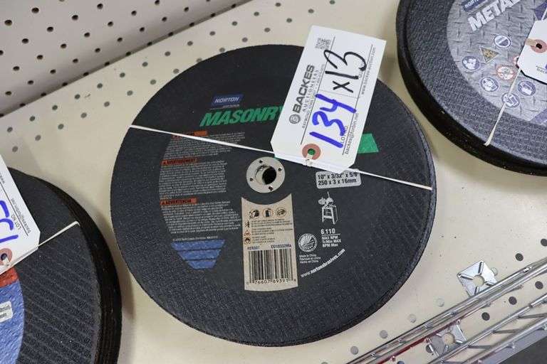 Times 13 Norton 10" masonry cut off wheels Backes Commercial Auctioneers