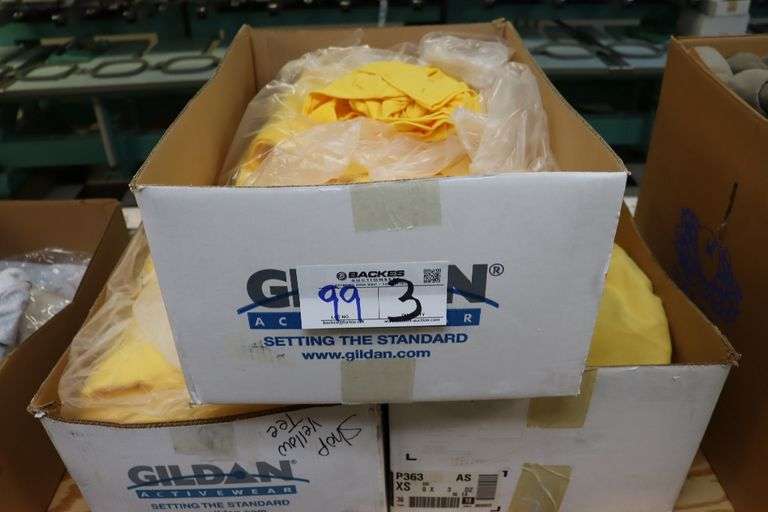 3 boxes to go - Assorted size & brand of yellow colored T-shirts
