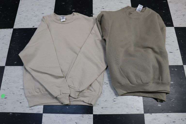 2 boxes to go - Khaki crewnecks 25)XL, 25) assorted colored crewnecks & 20)Med stone crews