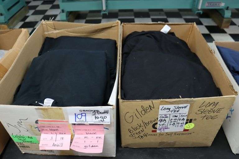 2 boxes to go - Assorted size & brand of black T-shirts & long sleeves