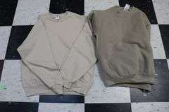 2 boxes to go - Khaki crewnecks 25)XL, 25) assorted colored crewnecks & 20)Med stone crews