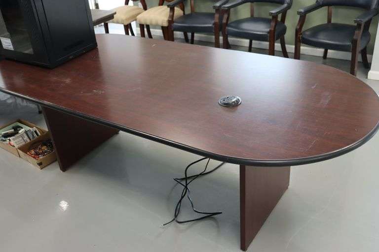 42" x 96" Cherry laminate conference table with build in electrical and network wiring
