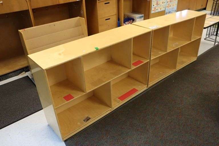 Childcraft 13" x 96" x 30" tall birch veneer natural wood tone folding portable cabinet
