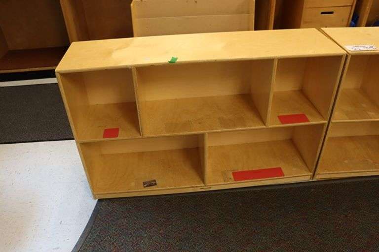 Childcraft 13" x 96" x 30" tall birch veneer natural wood tone folding portable cabinet