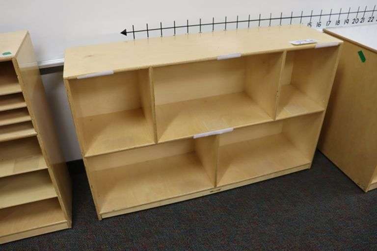 Childcraft 12" x 48" x 30" tall birch veneer natural wood tone cabinet - portable