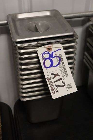 Times 12 - 1/6 x 6" stainless inset pans with 2 lids