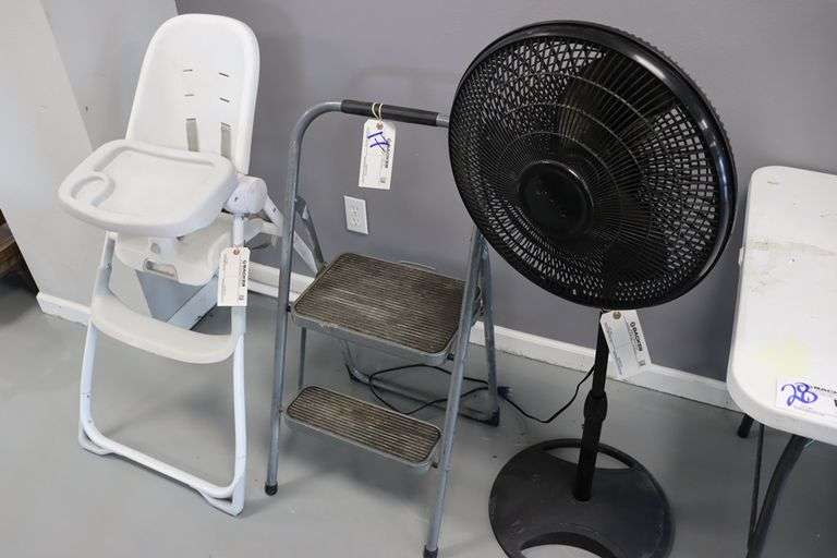 All to go - Step ladder, high chair, & floor fan