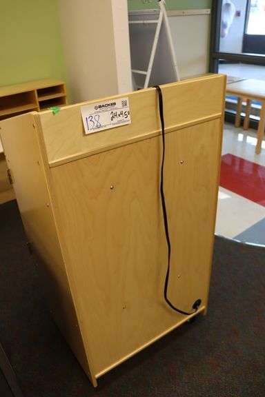 24" x 45" tall natural wood tone finish podium with power cord - portable