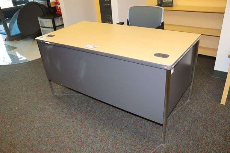 Pair to go - 60" steel double pedestal desk with Hon tweed office chair