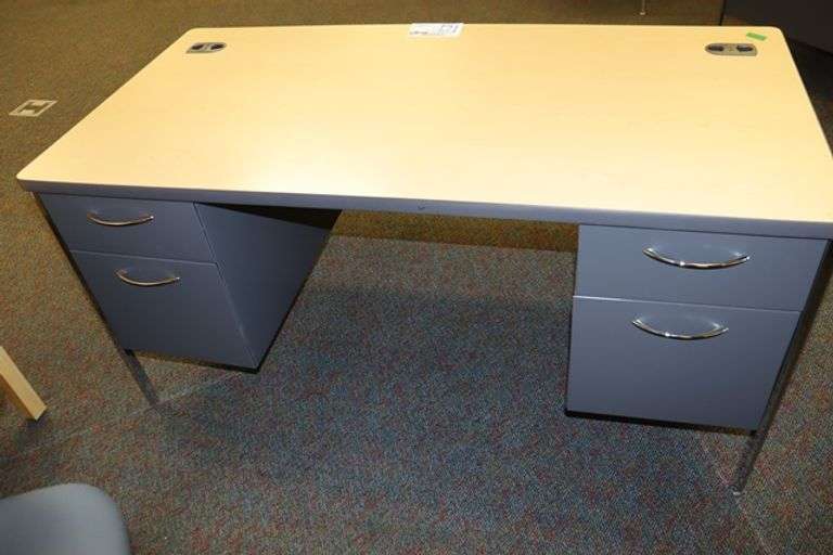 Pair to go - 60" steel double pedestal desk with Hon tweed office chair
