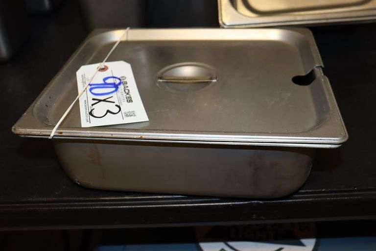 Times 3 - 1) 1/2 x 2" inset pan with 2 lids & 2) 12" x 20" x 2" & 4" stainless inset pan - no lids