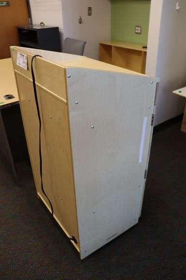 24" x 45" tall natural wood tone finish podium with power cord - portable