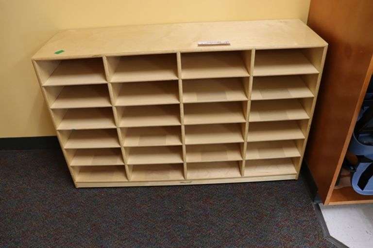Childcraft 14" x 48" x 30" tall birch veneer natural wood finish cabinet - portable