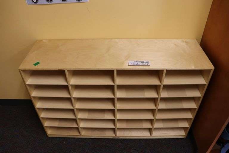 Childcraft 14" x 48" x 30" tall birch veneer natural wood finish cabinet - portable