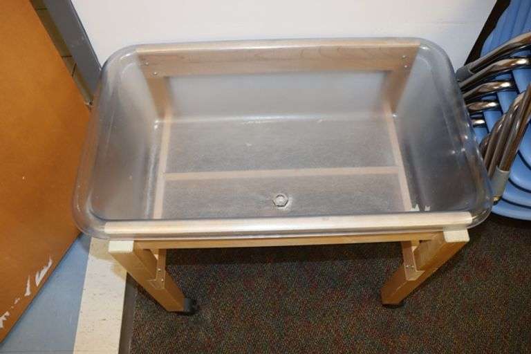 20" x 32" x 23" tall portable white top table with removable top and poly drain cabinet