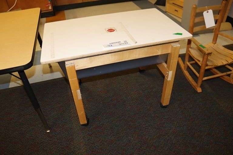 20" x 32" x 23" tall portable white top table with removable top and poly drain cabinet