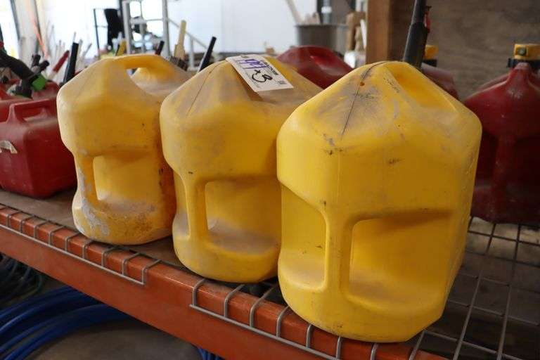 Times 3 - 5 gallon diesel cans - missing 1 nozzle