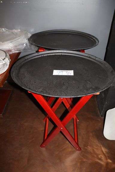 Times 2 - 27" oval service trays with wood stands