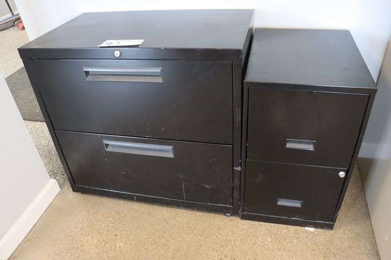 Times 2 - Black 2 drawer metal file cabinets - 1 is lateral