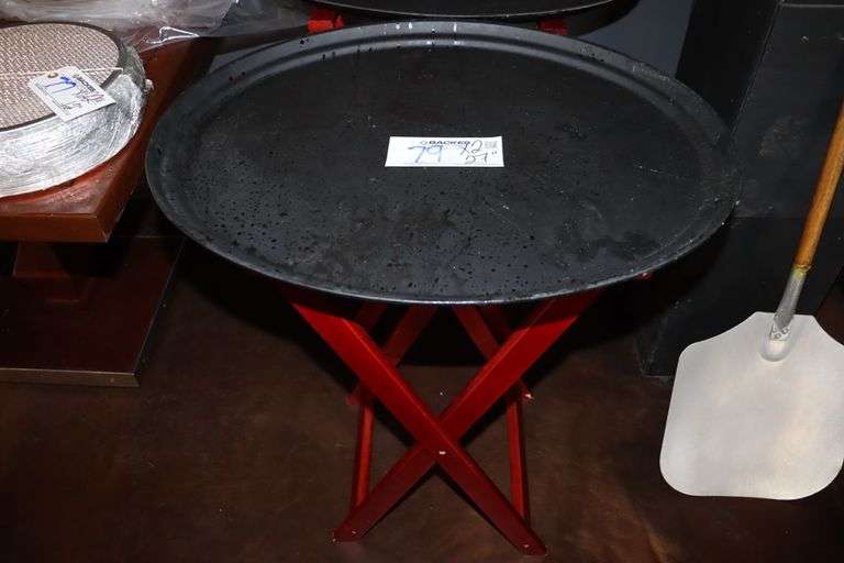 Times 2 - 27" oval service trays with wood stands