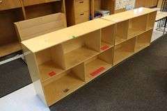 Childcraft 13" x 96" x 30" tall birch veneer natural wood tone folding portable cabinet