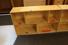 Childcraft 13" x 96" x 30" tall birch veneer natural wood tone folding portable cabinet